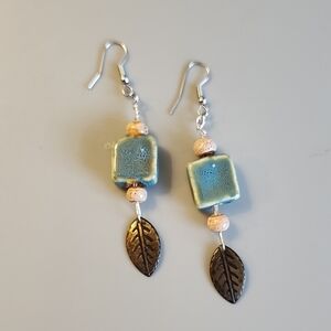 Blue and Bronze Leaf Earrings